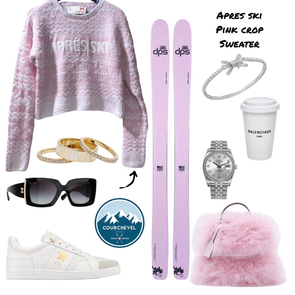 Apres Ski Pink & White Crop Sweater